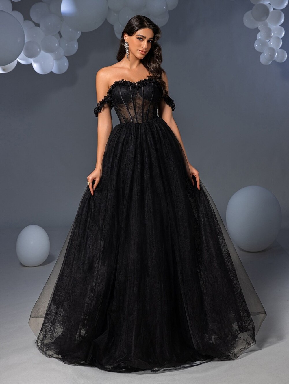 Black Embroidered Tulle Corset Gown • Formal Evening Dress Size 4, Fairy, Emo
